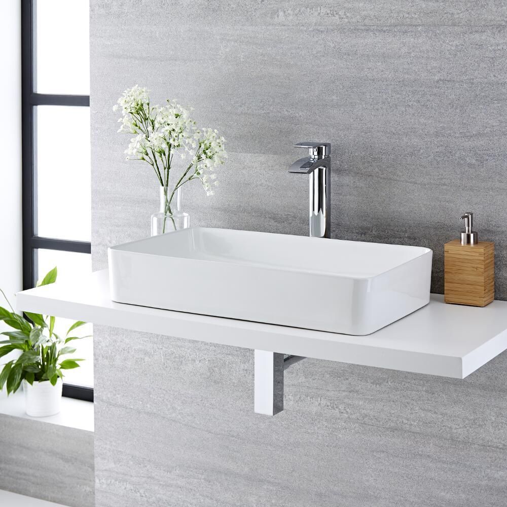 Vasque à poser rectangulaire - 61 x 35 cm - Alswear  & Mitigeur haut - Razor