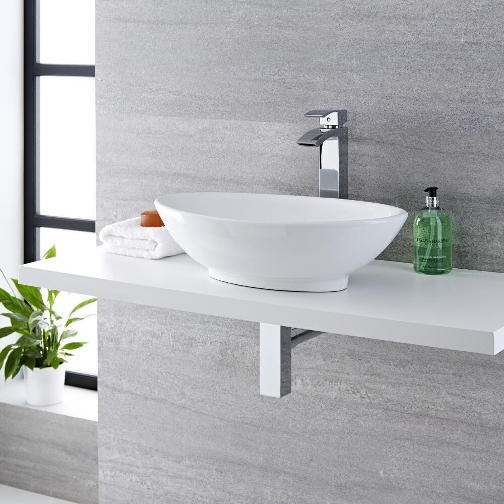 Vasque à poser ovale - 52 x 32 cm - Kenton & Mitigeur haut - Razor