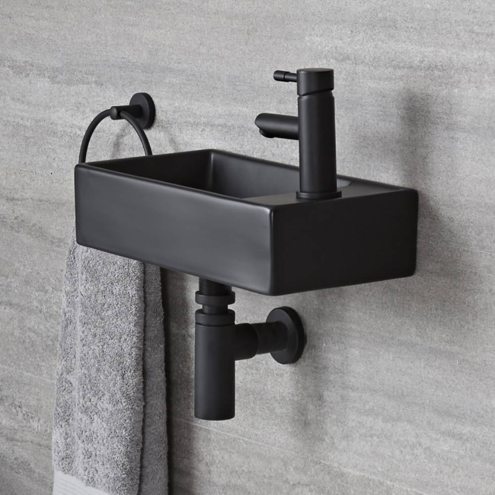 Lave-main suspendu rectangulaire – Noir – 40 cm x 22 cm - 1 trou - Nox
