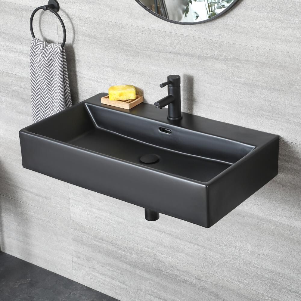 Lavabo suspendu rectangulaire – 75 cm x 42 cm – Noir - Nox