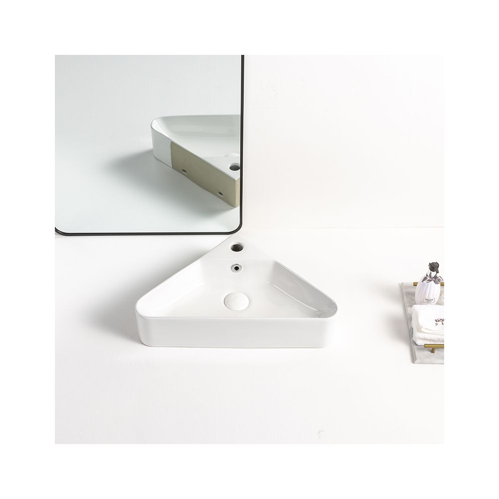 Vasque d'angle à poser - Blanc - 56 cm x 34,5 cm - Avec trou - Brixton