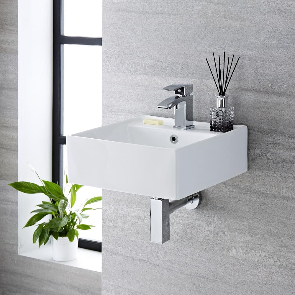 Vasque blanche suspendue – Choix de tailles et de finitions de bague de trop-plein – Halwell