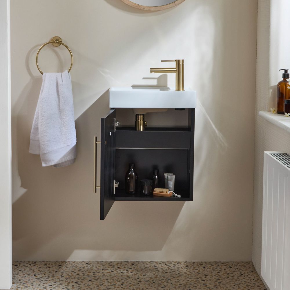 Meuble lavabo suspendu – 40 cm - Avec lavabo – Choix de finitions, de lavabos et de poignées – Cluo