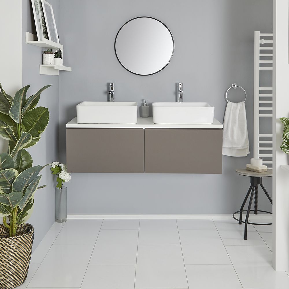 Meuble sous vasque - 120 cm - Gris & Blanc - Avec vasques - Newington