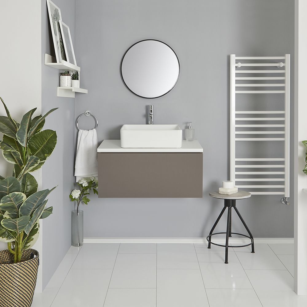 Meuble pour vasque à poser Gris & Blanc 80cm Newington