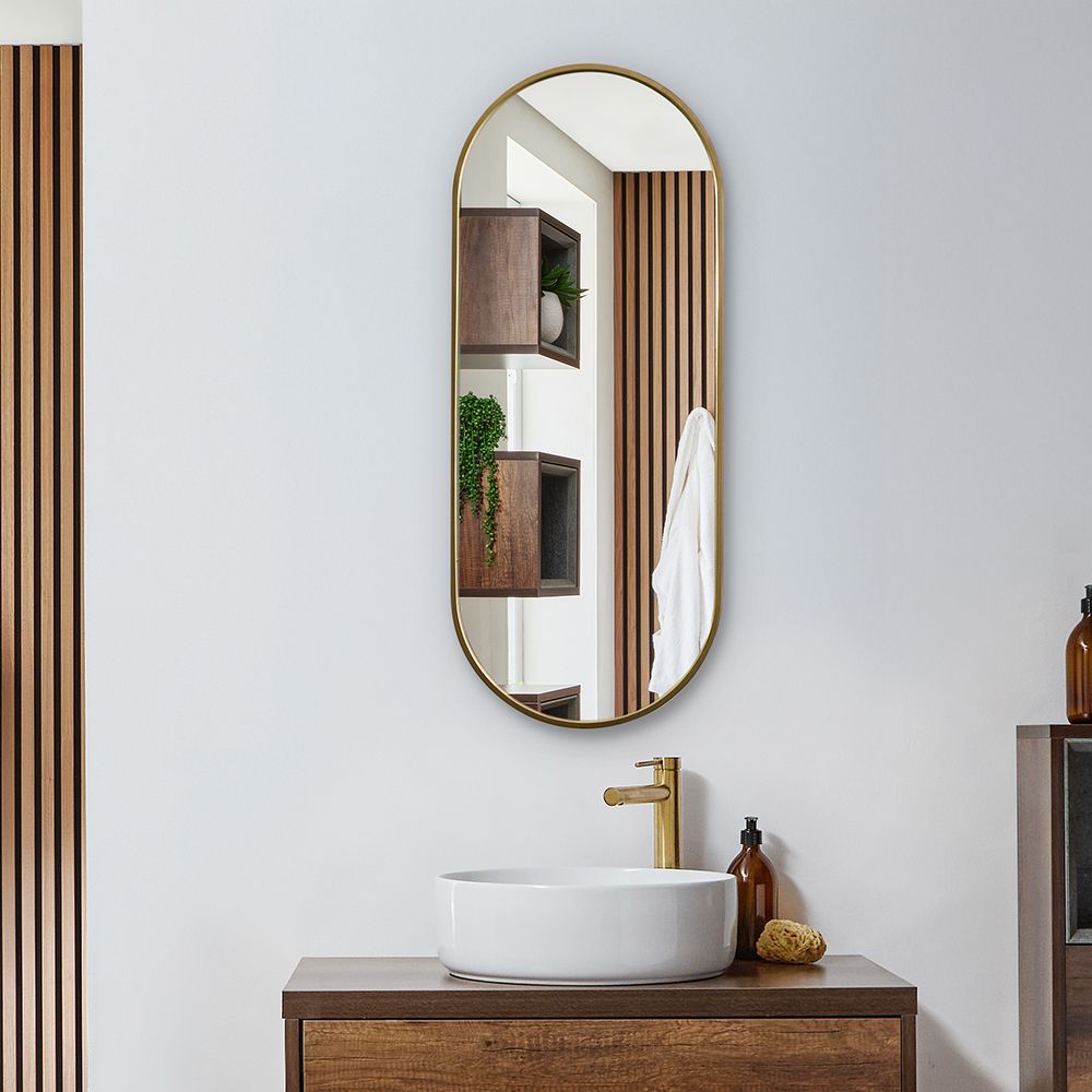 Miroir mural ovale – Or satiné – 100 cm x 40 cm - Gianna