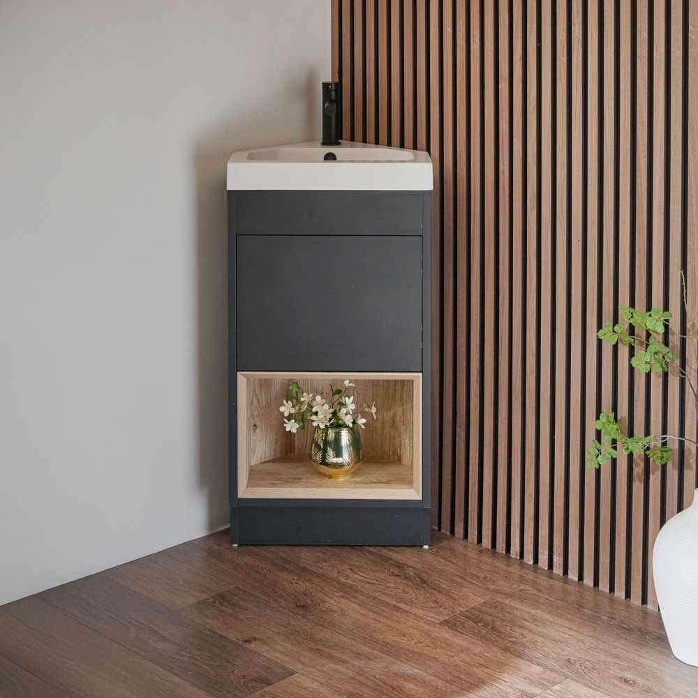 Meuble lave-mains d'angle avec niche – 45 cm – Avec lavabo – Choix de finitions et lumières LED en option – Hoxton