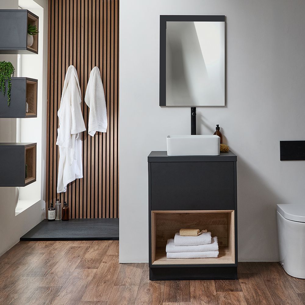 Meuble de salle de bain avec niche – 60 cm – Avec vasque – Choix de finitions, de vasques et lumières LED en option – Hoxton