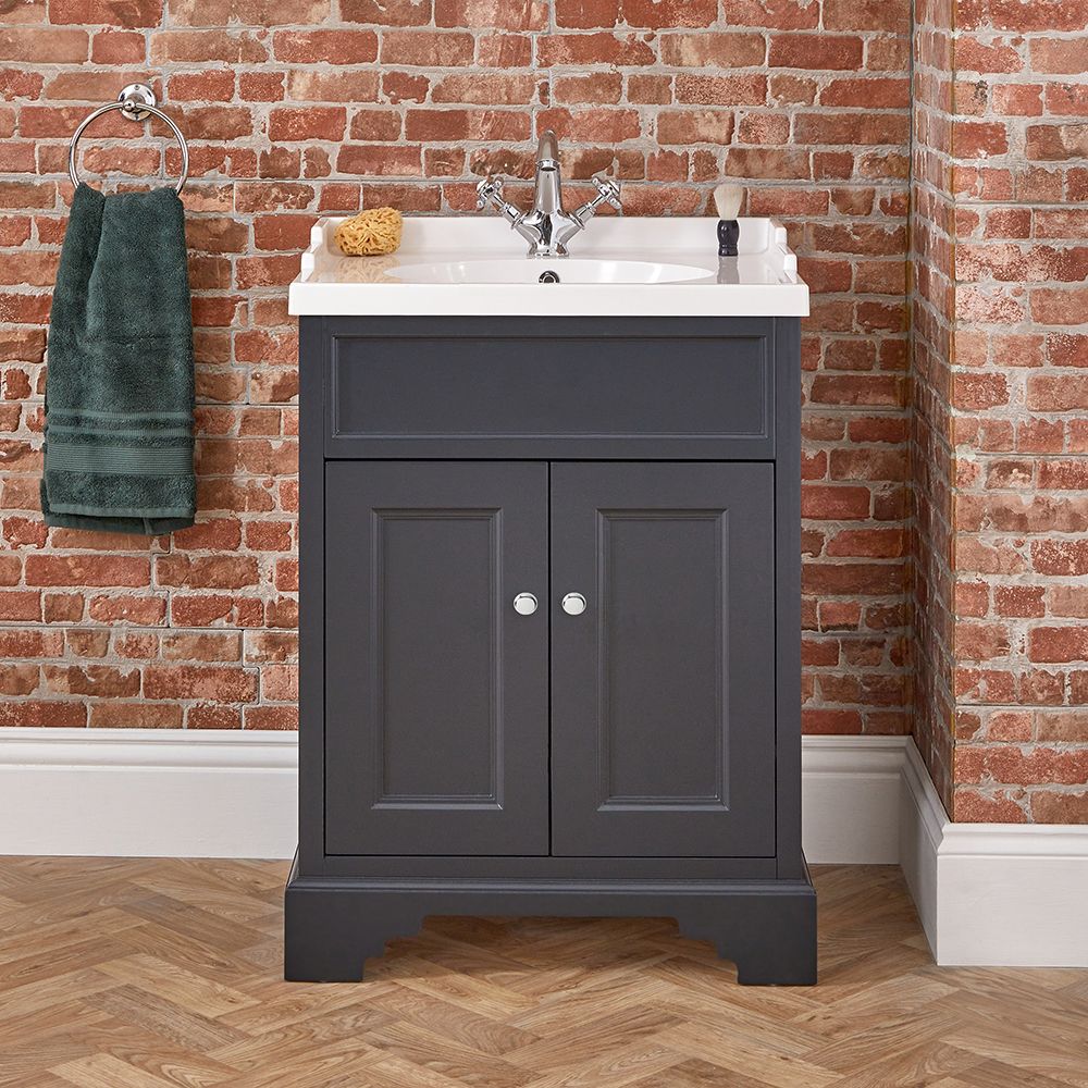 Meuble lavabo salle de bain  – Avec plan vasque – Choix de tailles, finitions et poignées – Thornton