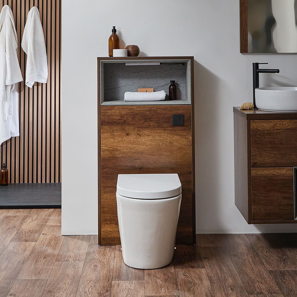 Meuble WC avec niche ouverte – Effet chêne foncé – 60 cm - Hoxton