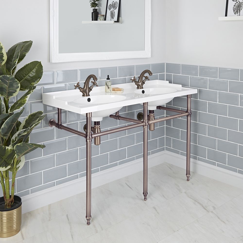 Double vasque rétro sur pieds – 120 cm – Choix de finitions - Elizabeth