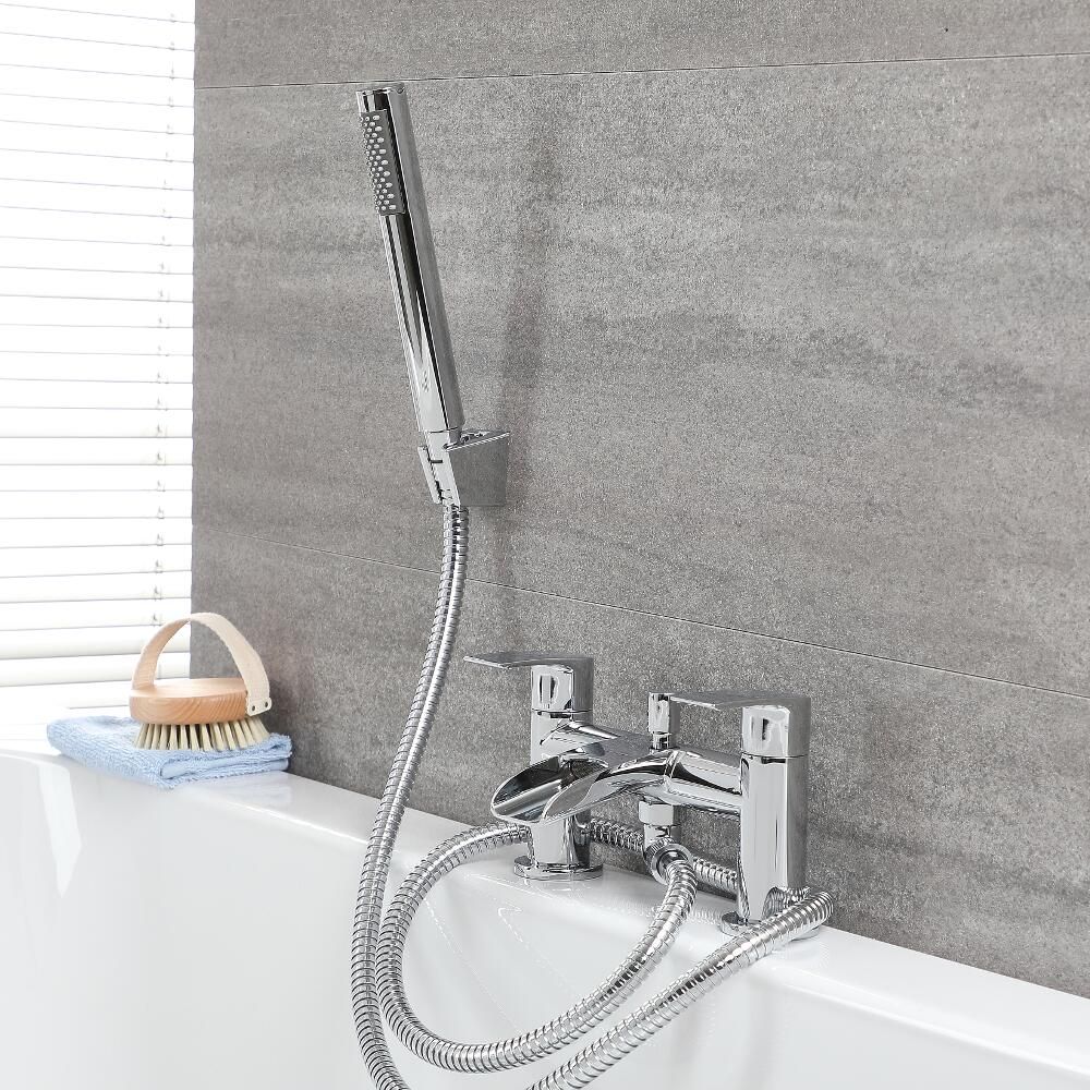 Robinet baignoire sur plage - Avec douchette et bec remplisseur cascade - Razor
