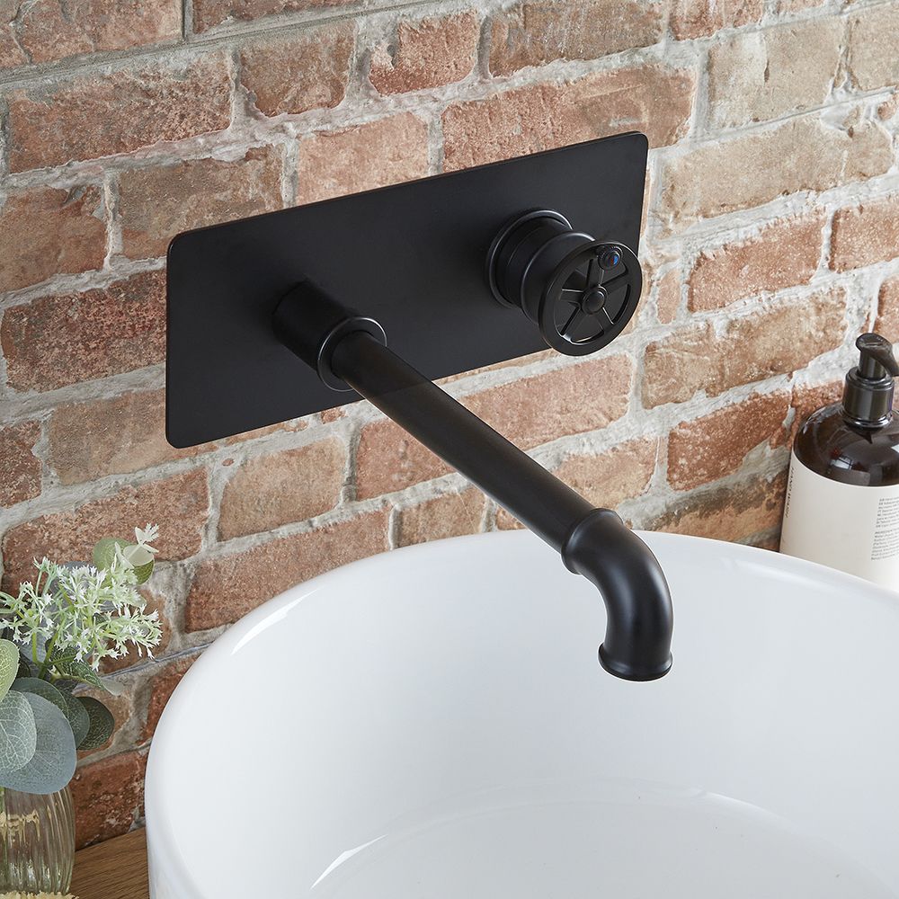 Mitigeur lavabo mural - Design industriel (Steampunk) - Noir - Zandra