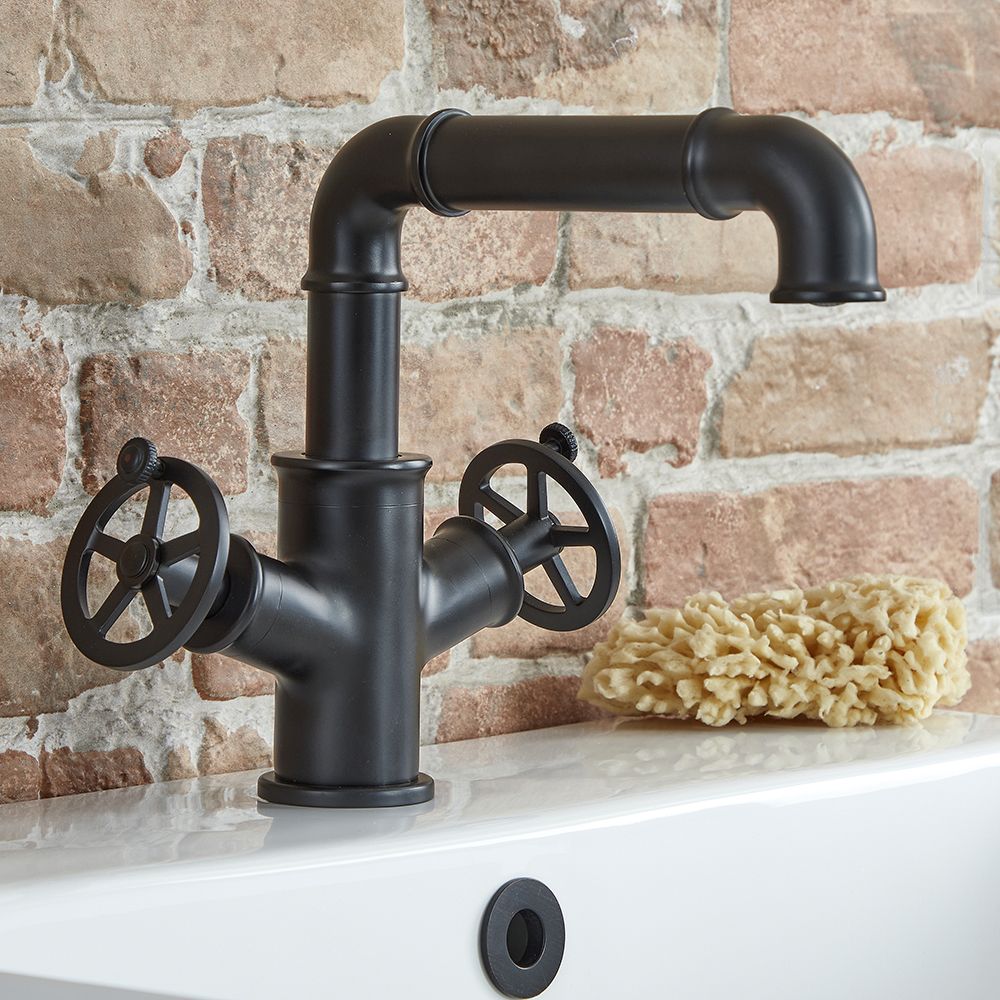 Robinet mélangeur lavabo monotrou – Design industriel (Steampunk) – Noir – Zandra