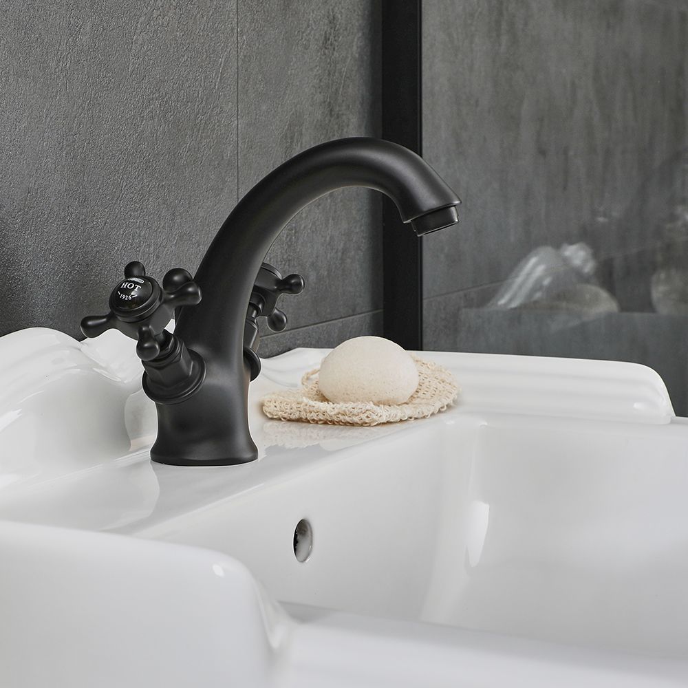 Robinet mélangeur lavabo rétro – Commandes en croisillon – Noir - Elizabeth