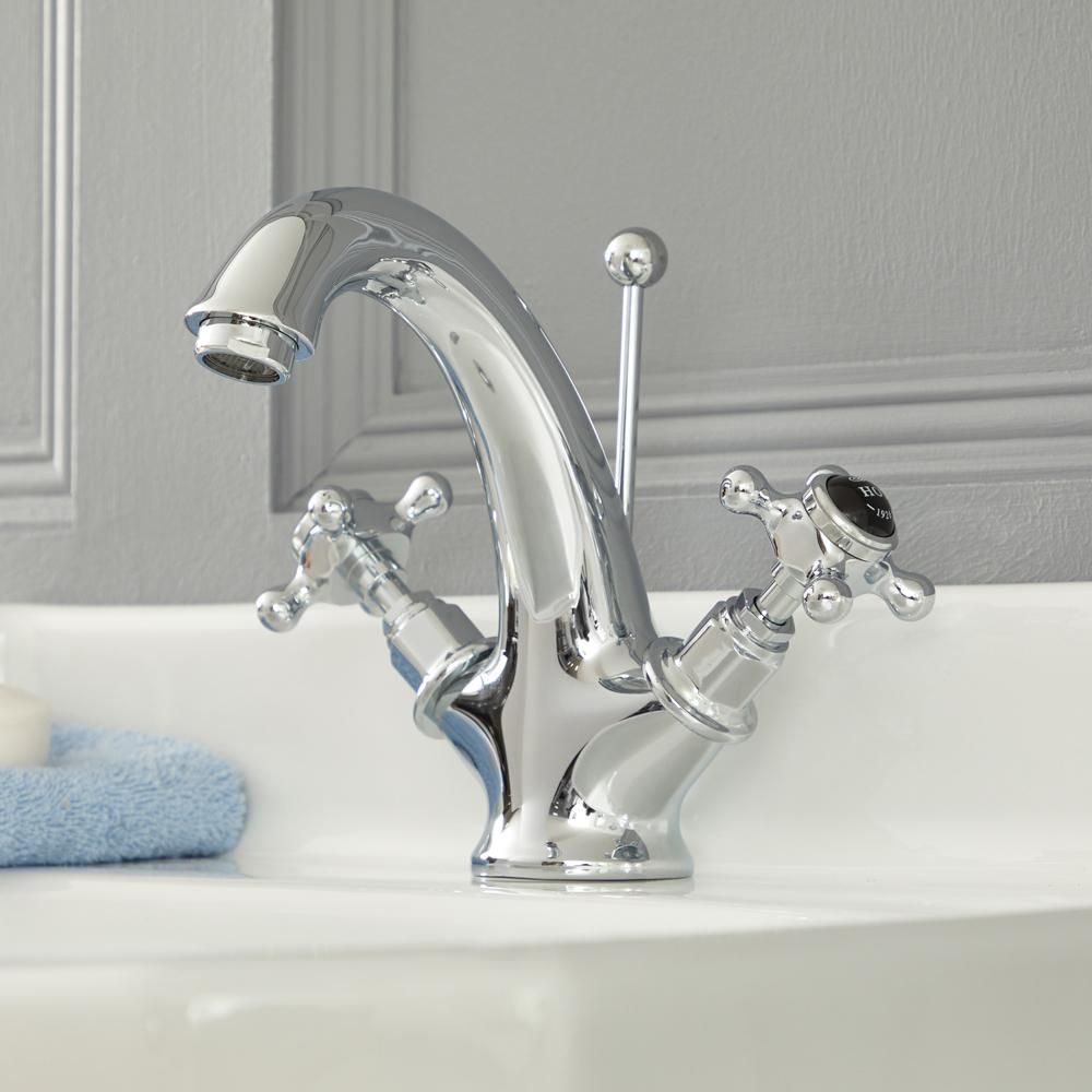 Mitigeur Lavabo Rétro à Poignées en Croisillons – Chromé et Noir - Elizabeth