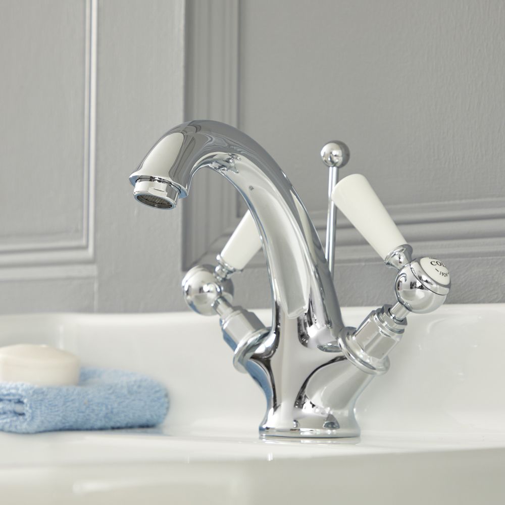 Mélangeur lavabo rétro à levier – Chromé et Blanc - Elizabeth