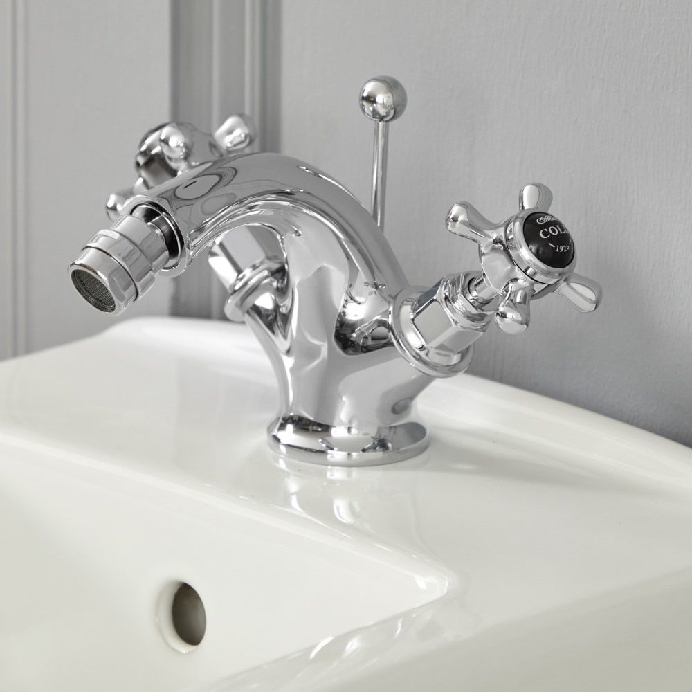 Mélangeur bidet rétro - Commandes croisillons – Chromé et noir – Elizabeth