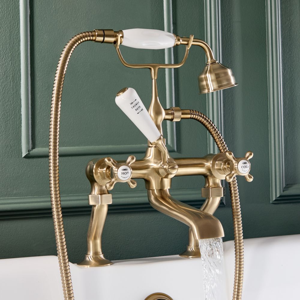 Mélangeur bain douche rétro – Commande en croisillon – Or satiné – Elizabeth