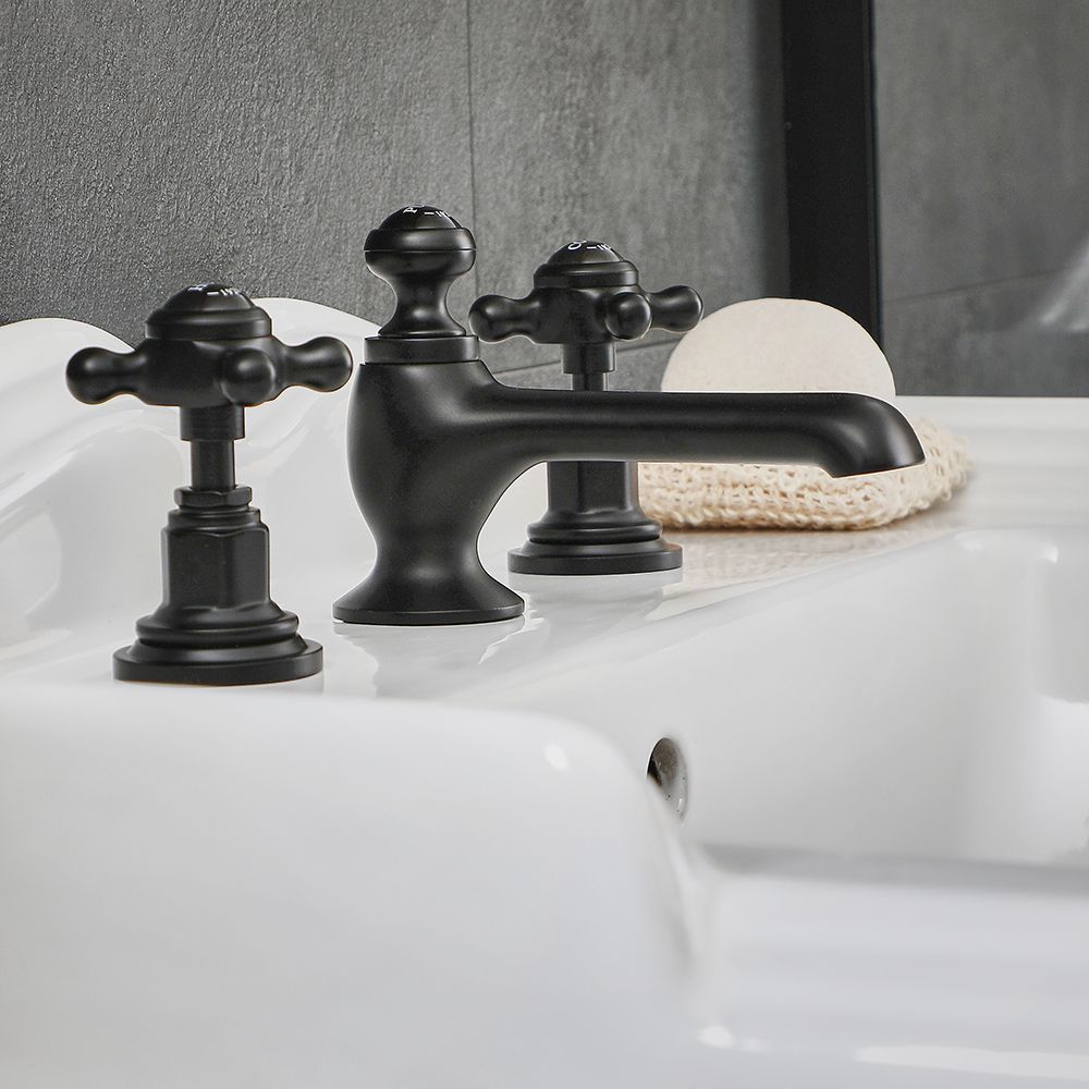 Mélangeur lavabo rétro – Commandes en croisillon – 3 trous – Noir - Elizabeth