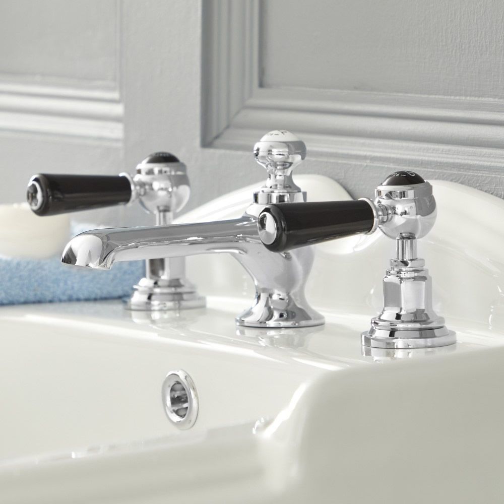 Mélangeur lavabo 3 trous – Commandes leviers - Chromé et noir - Elizabeth