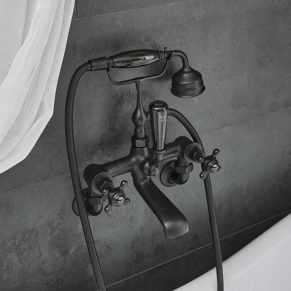 Robinet bain douche mural rétro – Commandes en croisillon – Noir - Elizabeth