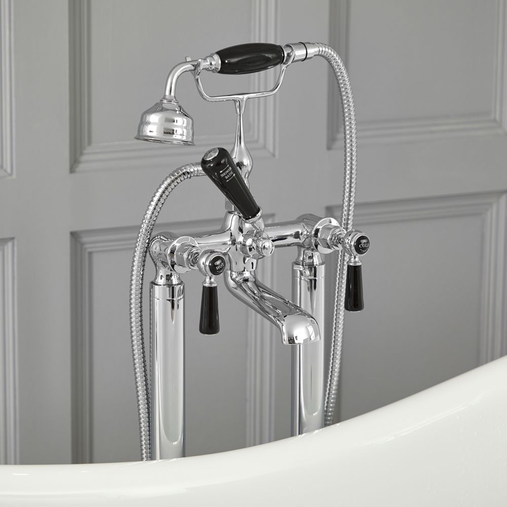 Mitigeur baignoire îlot rétro – Commandes leviers – chromé et noir - Elizabeth