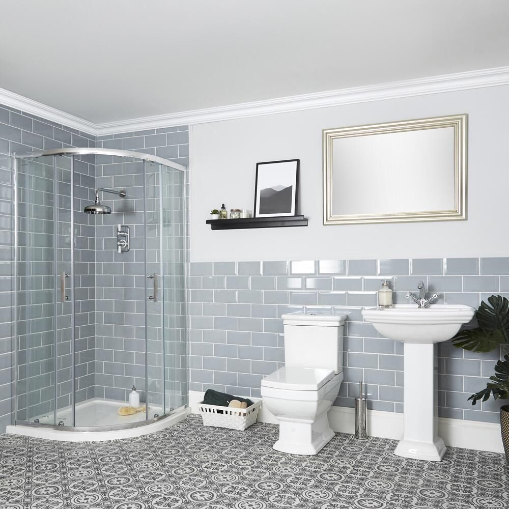 Ensemble de douche avec cabine de douche quart de cercle, WC et lavabo sur colonne - Chester