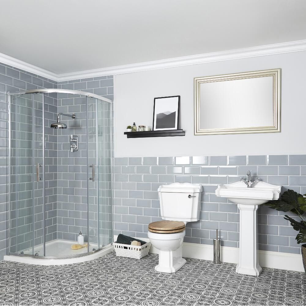 Ensemble douche avec cabine de douche quart de cercle, WC et lavabo sur colonne - Legend