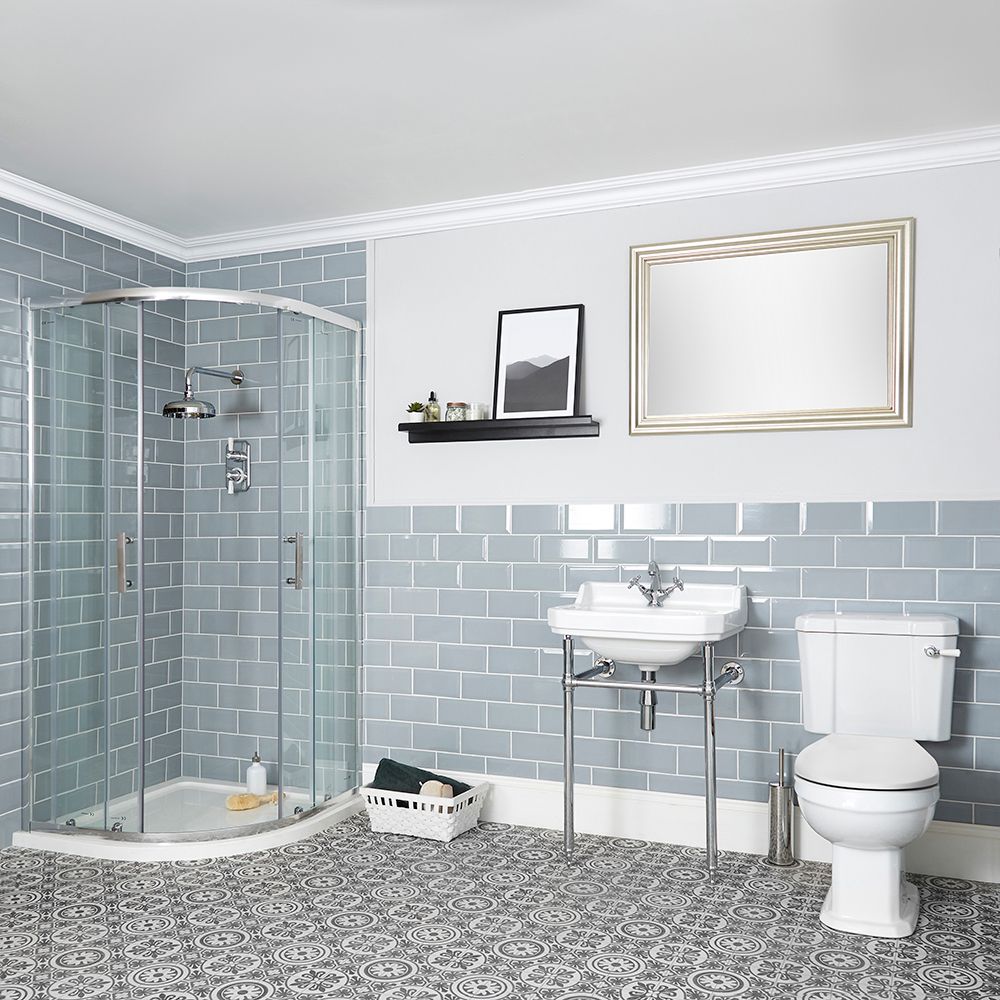 Ensemble de salle de bain rétro - Cabine de douche, pack WC et lavabo sur pieds – Richmond