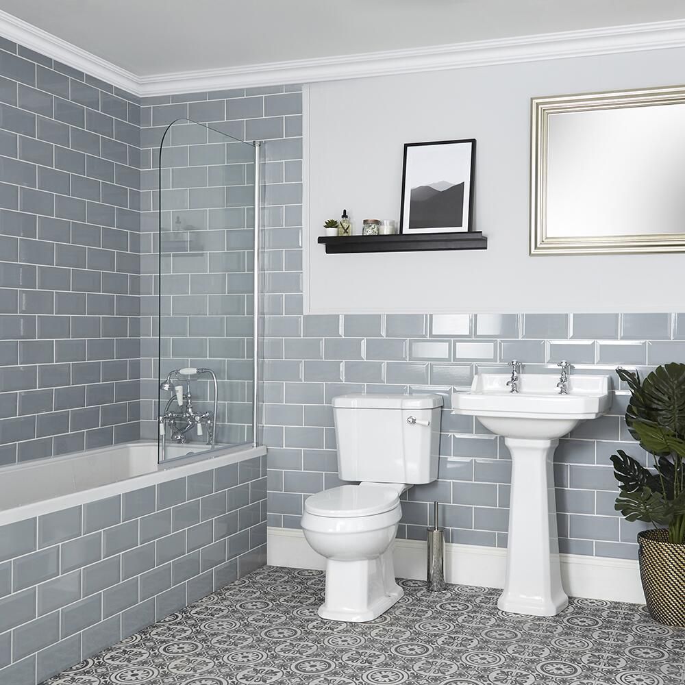 Ensemble salle de bain rétro avec baignoire, WC et lavabo sur colonne - Richmond