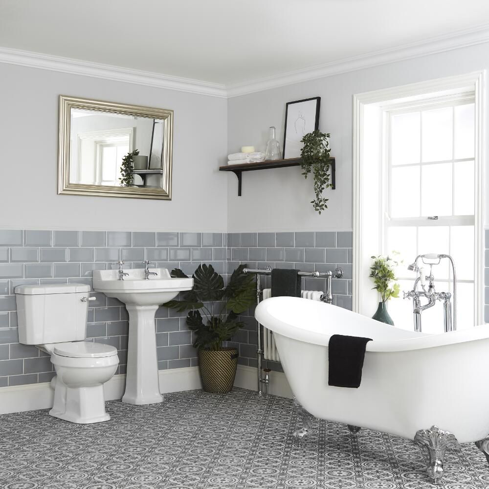 Ensemble baignoire îlot, WC et lavabo sur colonne - Richmond