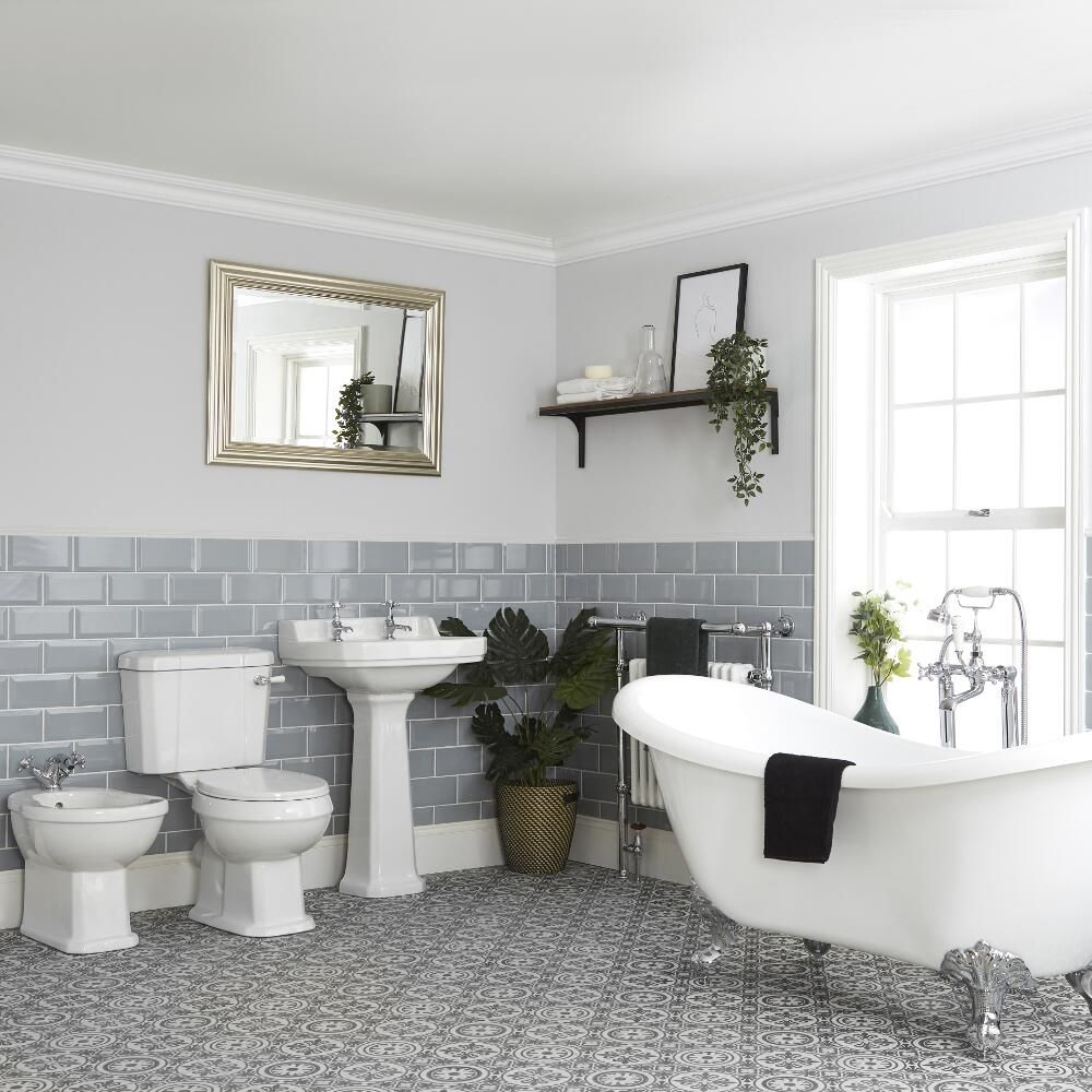 Ensemble baignoire îlot, WC, lavabo sur colonne et bidet - Richmond