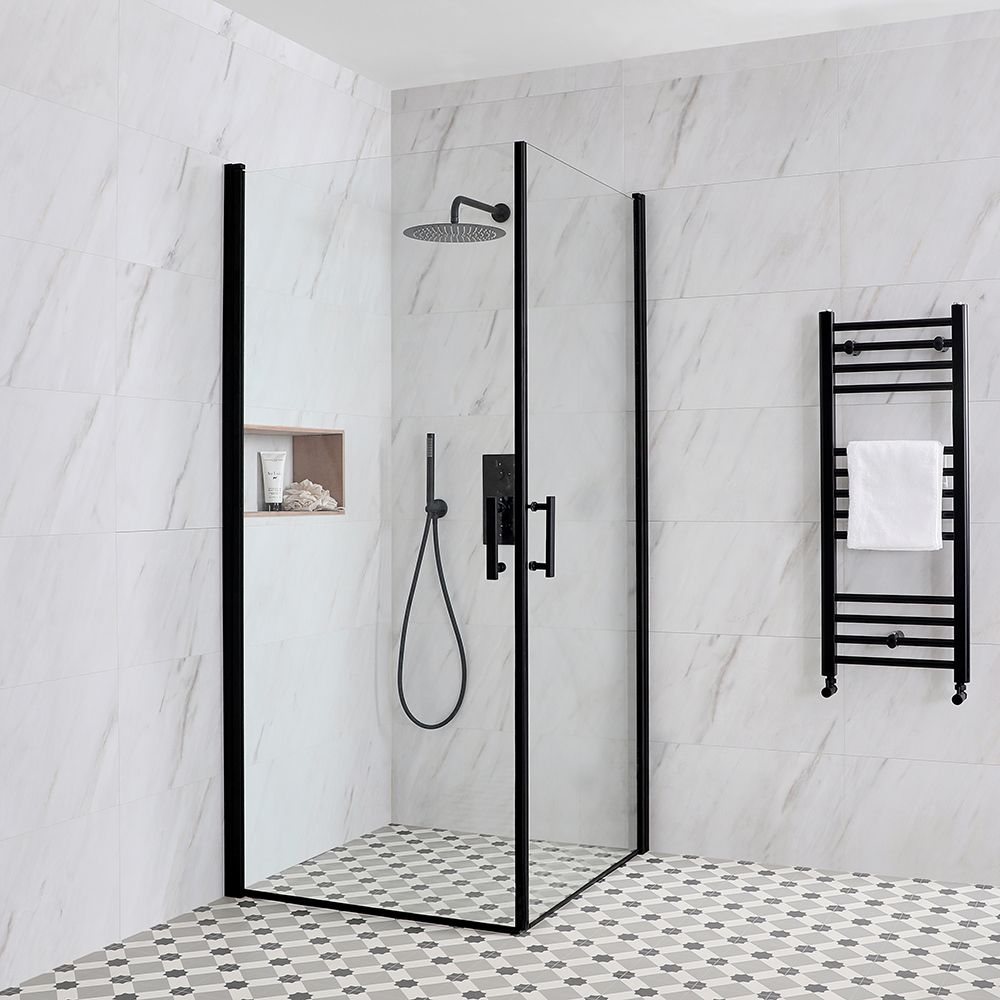 Cabine de douche d’angle à double portes pivotantes – Noir – Choix de tailles – Nox