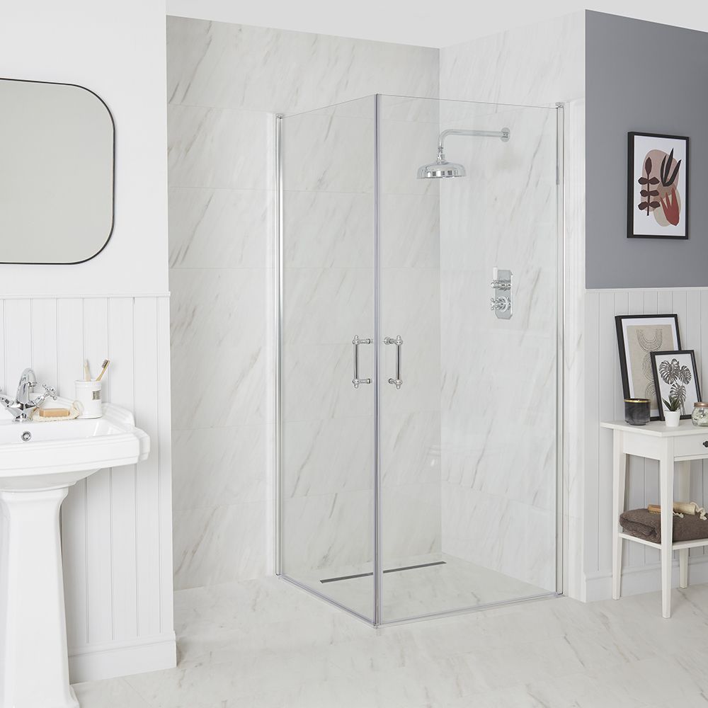 Cabine de douche d’angle rétro – Double portes pivotantes – Choix de tailles – Langley