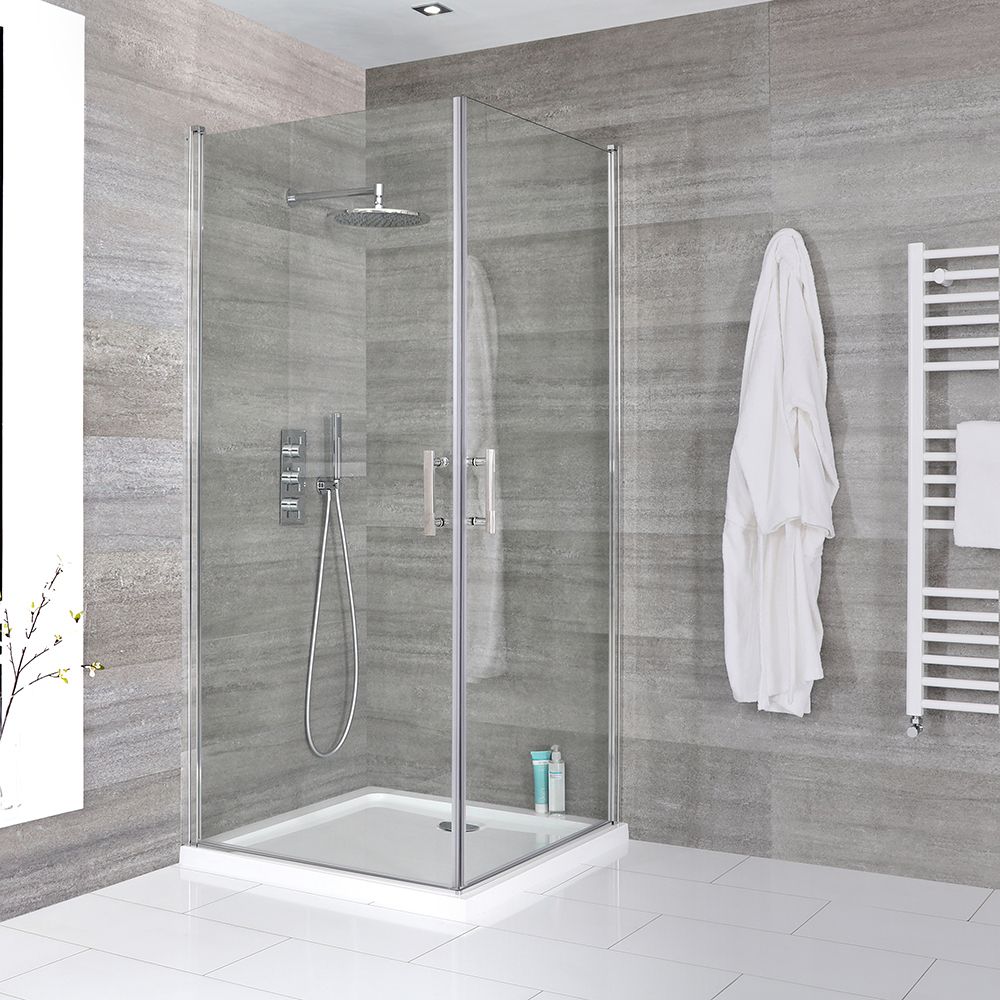 Cabine de douche d’angle à double portes pivotantes – Avec receveur – Choix de tailles - Portland