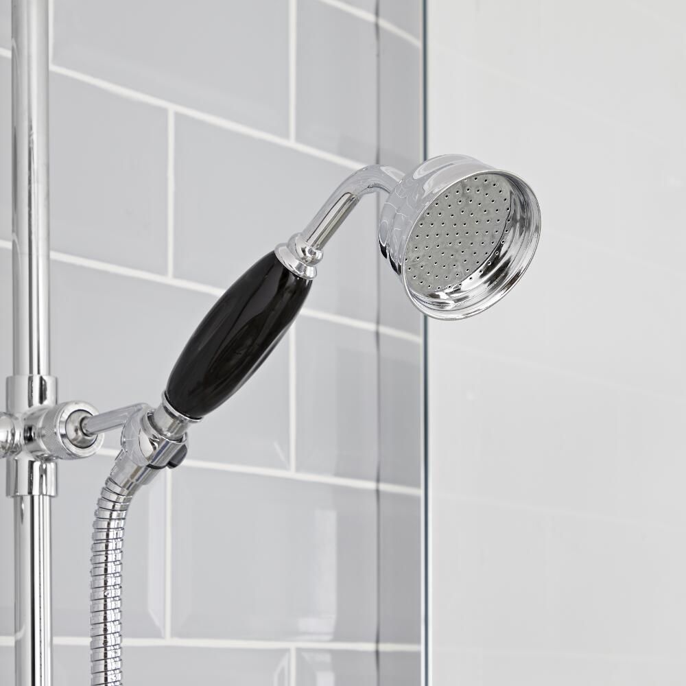 Colonne de douche rétro avec mitigeur thermostatique exposé à double fonctions – Chromé et noir - Elizabeth