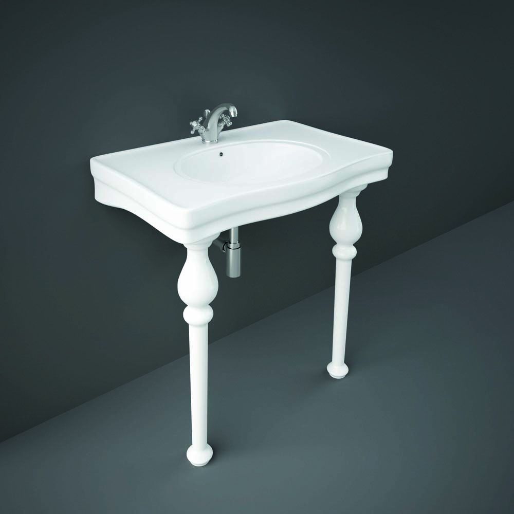 Lavabo console – Blanc brillant – 84,5 cm x 57,5 cm – Choix du nombre de trous pour la robinetterie – RAK Washington x Hudson Reed