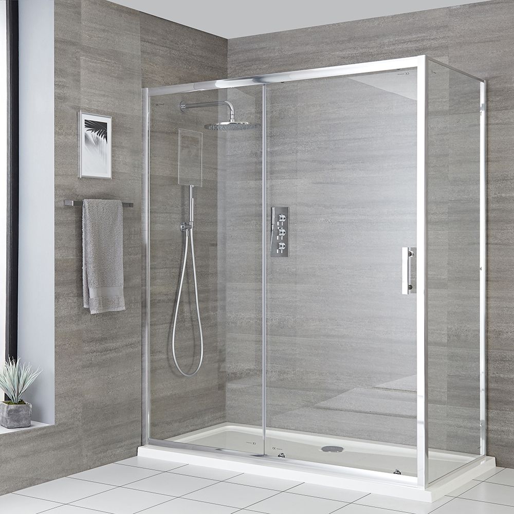 Porte de douche coulissante avec paroi de retour en option – Choix de tailles – Portland