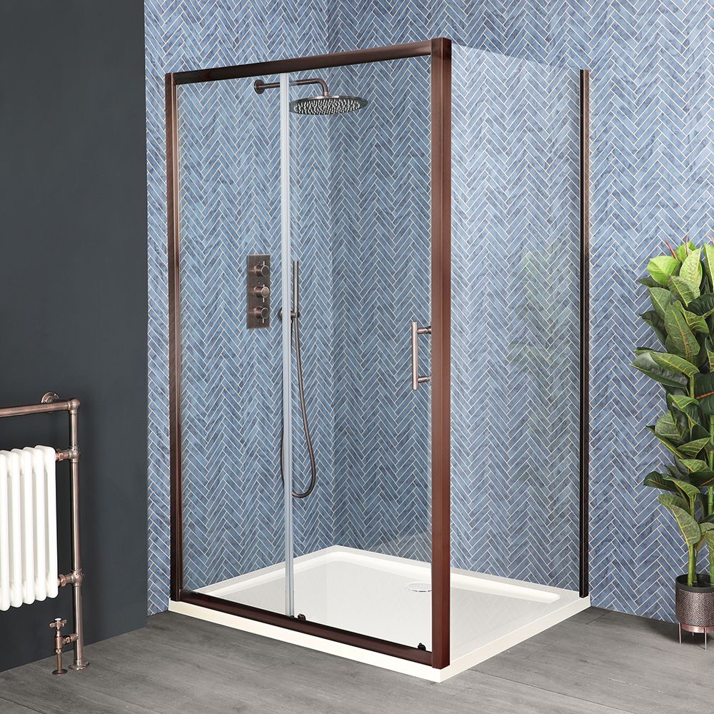 Cabine de douche d’angle à porte coulissante avec receveur – Cuivre – Choix de tailles – Eris