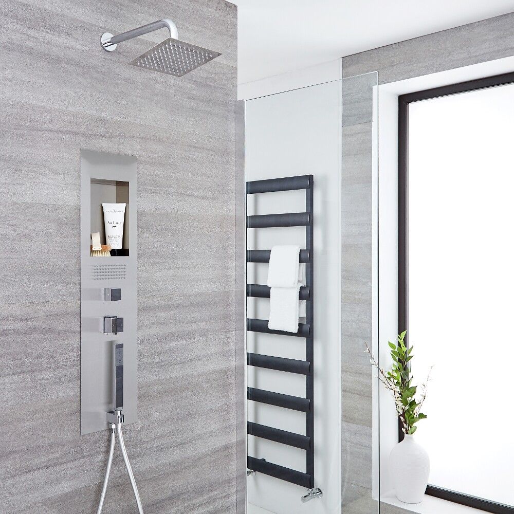 Colonne de douche encastrée avec pommeau carré et bras mural – 2 fonctions – Llis
