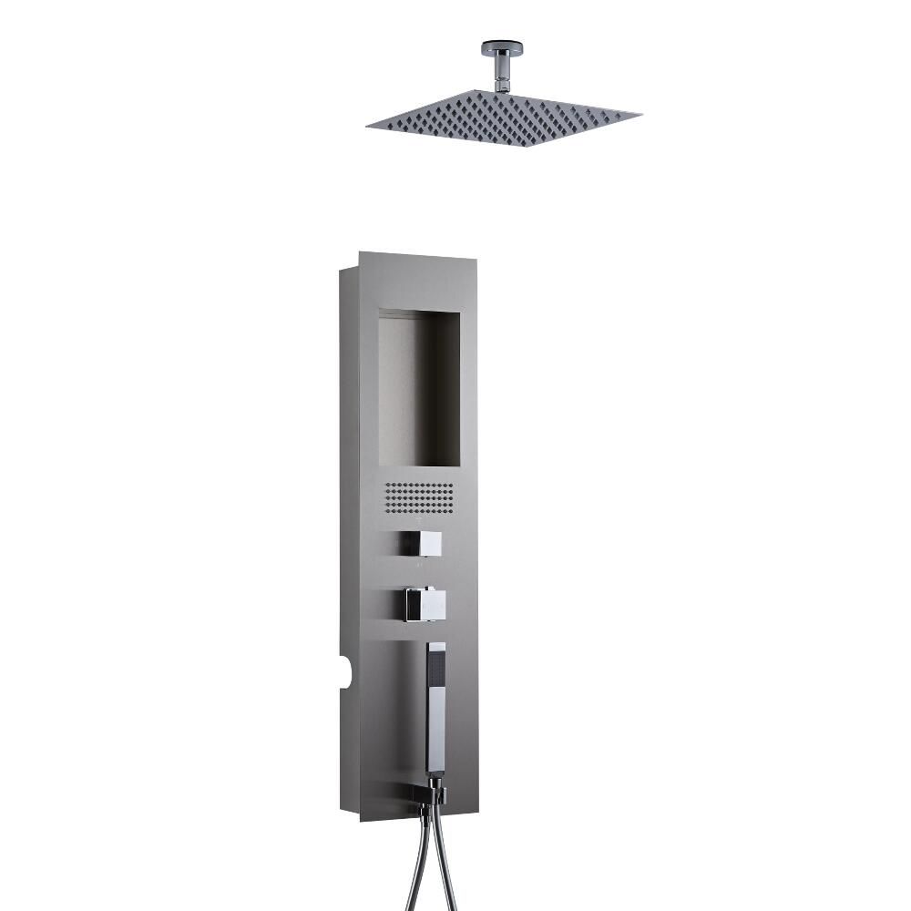 Colonne de douche encastrée avec pommeau carré et bras plafonnier court – 3 fonctions – Llis