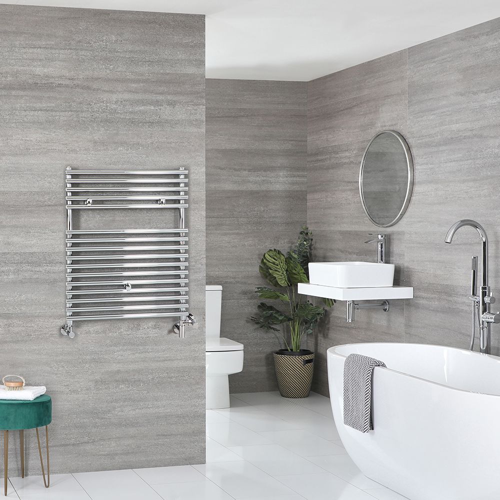 Sèche-serviettes mixte - Chromé - 73 cm x 45 cm - Avec élément électrique de 300W, robinets de radiateur et adaptateur - Arno
