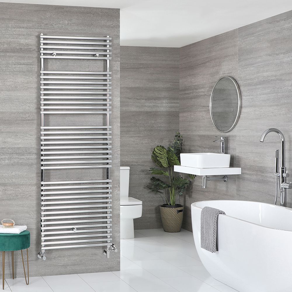 Sèche-serviettes mixte - Chromé - 173,8 cm x 45 cm - Avec élément électrique de 1000W, robinets de radiateur et adaptateur - Arno