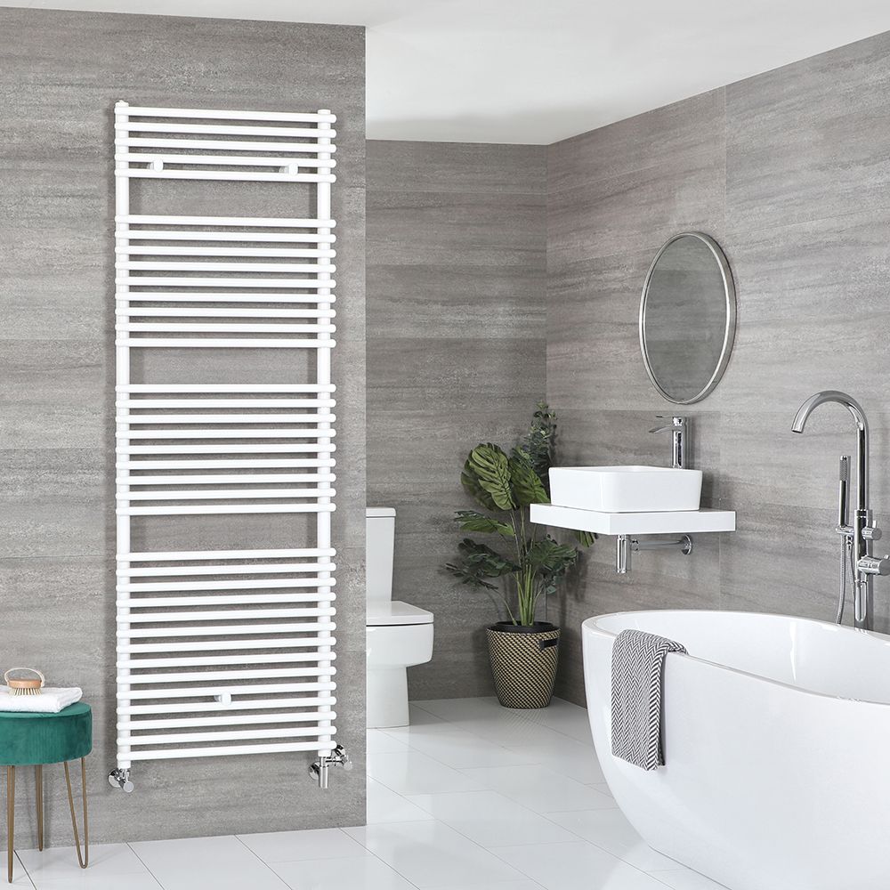 Sèche-serviettes mixte - Blanc - 173,8 cm x 45 cm - Avec élément électrique de 1000W, robinets de radiateur et adaptateur - Arno