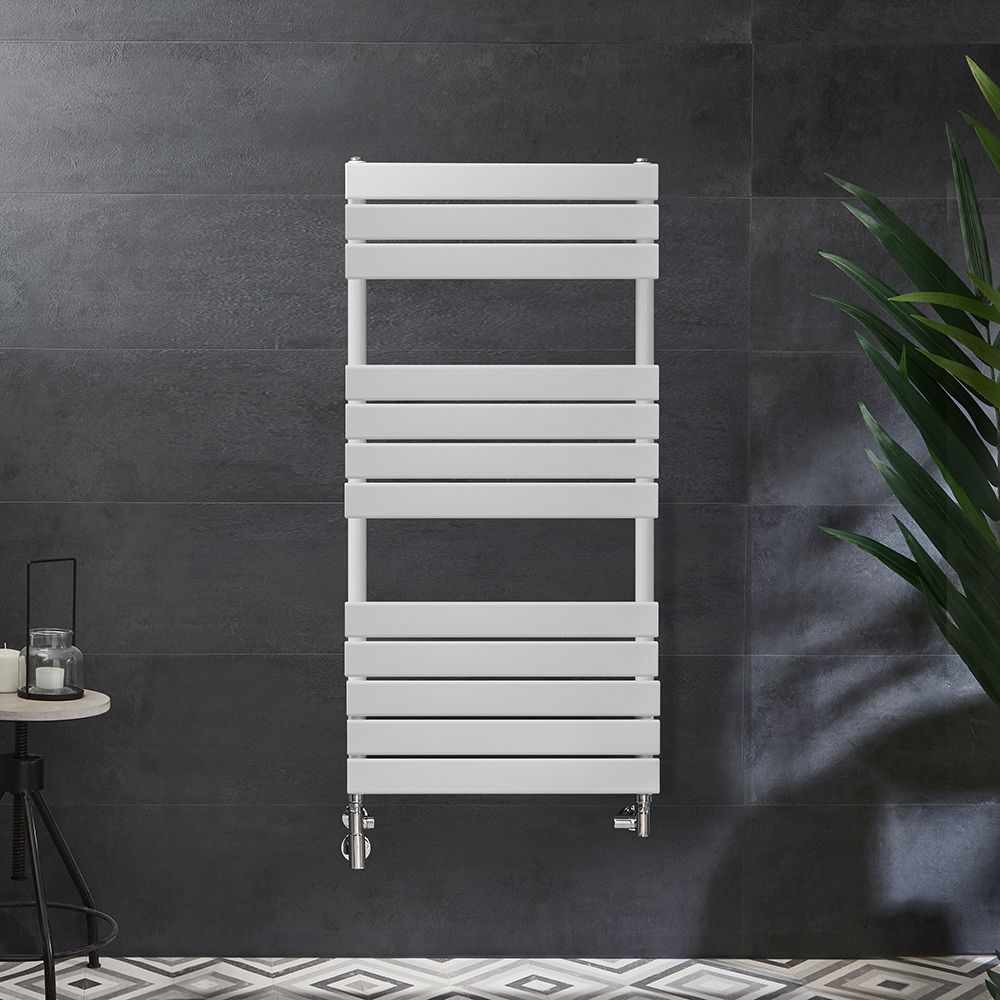 Sèche-serviettes mixte plat - Blanc - Avec élément électrique, robinets de radiateur - Choix de tailles et de cache-câble - Lustro
