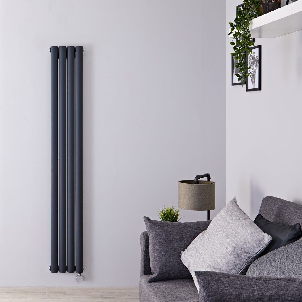 Radiateur design électrique vertical – Anthracite – 160 cm x 23,6 cm – Avec thermostat Wi-Fi – Câblé – Vitality Slim – ECOSO par Hudson Reed