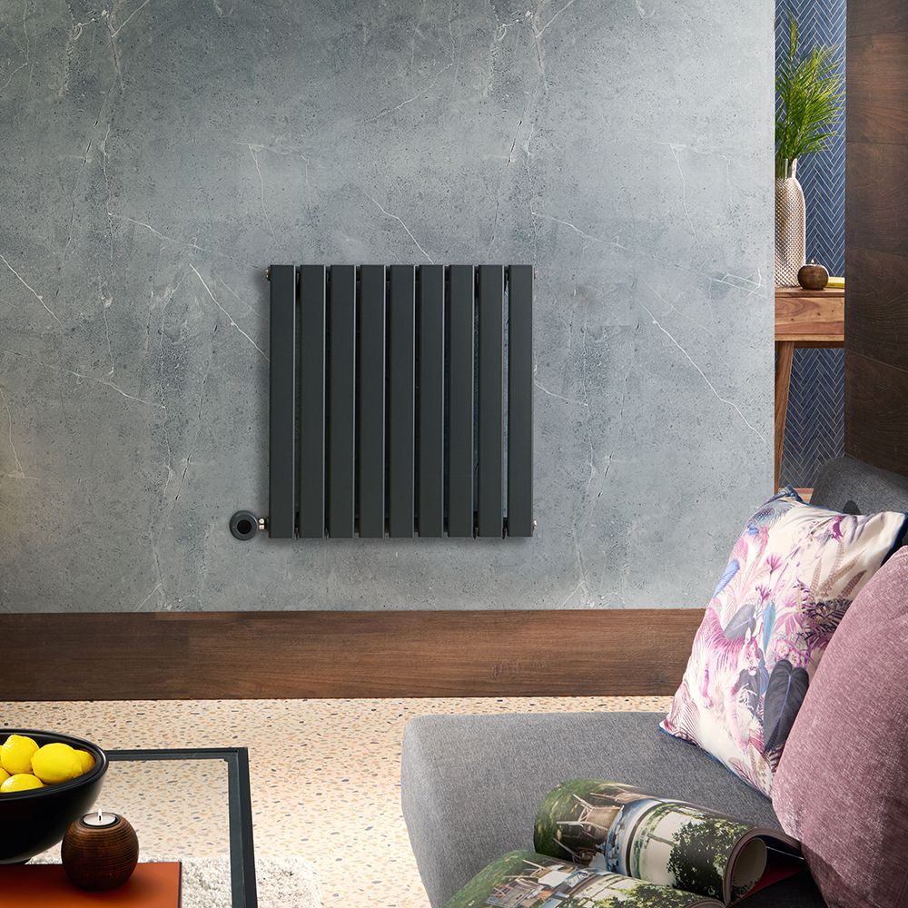 Radiateur design électrique horizontal - Anthracite - 63,5 cm x 63 cm x 4,6 cm - Delta – ECOSO par Hudson Reed