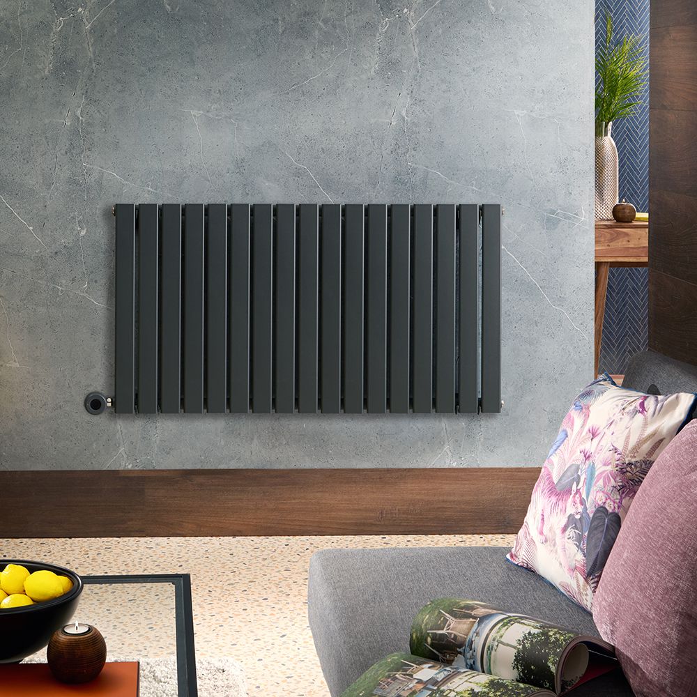 Radiateur design électrique horizontal - Anthracite - 63,5 cm x 119 cm x 4,6 cm - Delta – ECOSO par Hudson Reed