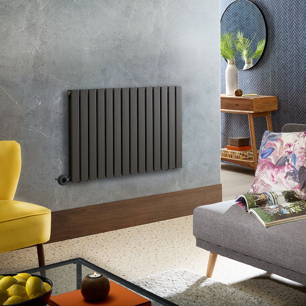 Radiateur design électrique horizontal – 63,5 cm – Anthracite – Choix de tailles et de thermostat Wi – Fi et option de câblage ou sur prise – Delta – ECOSO par Hudson Reed